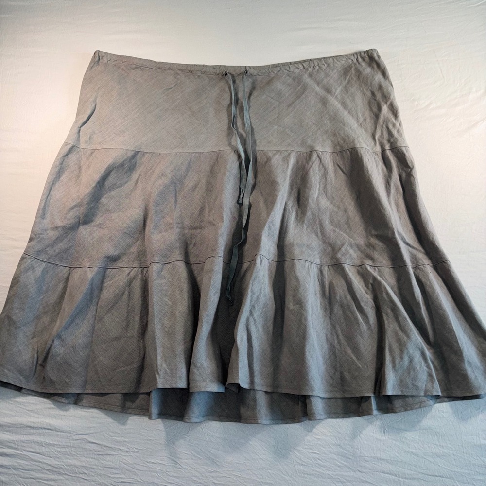 Allen Allen Grey 100% Linen Tiered Midi Skirt Plus Size 1X Drawstring Waist USA